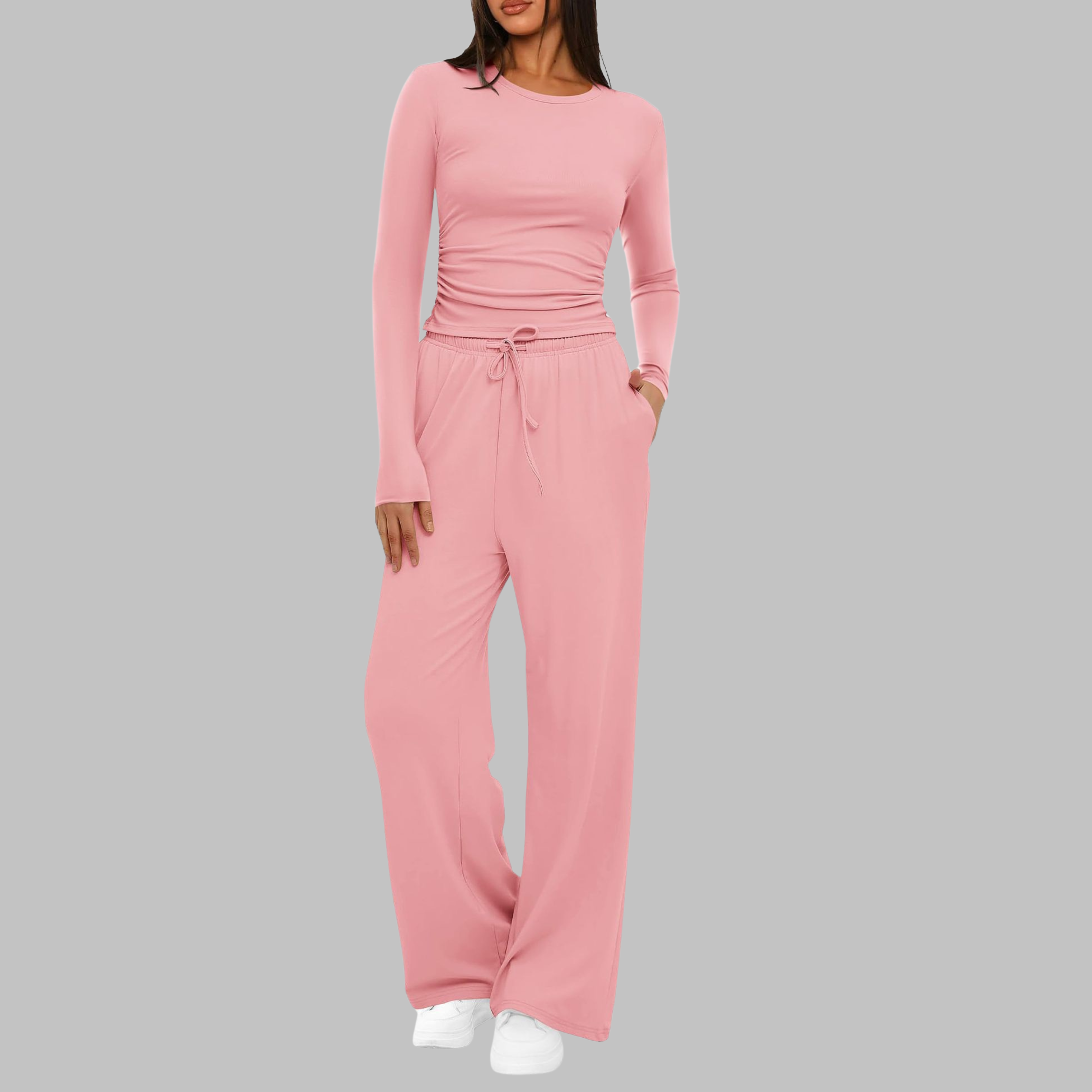 Women's Long Sleeve Top Wide Leg Pants Set