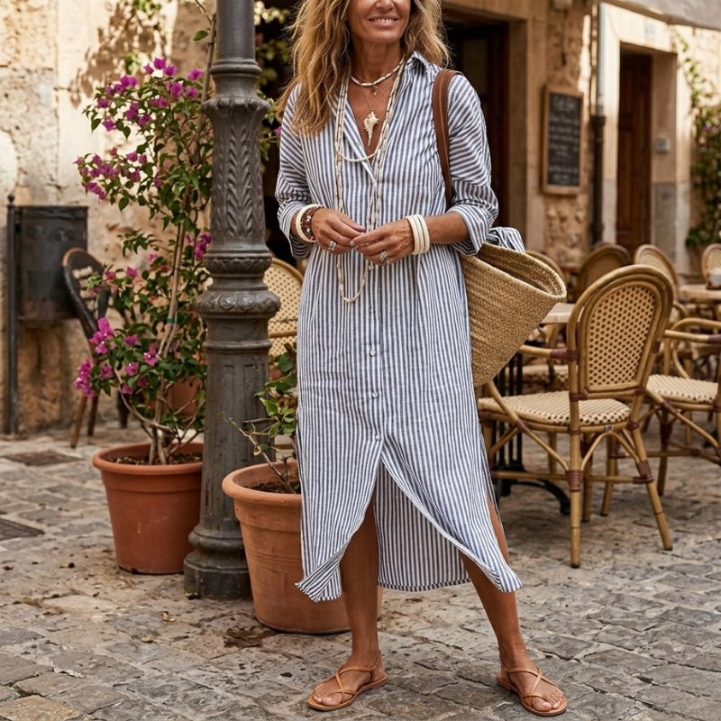 Women’s Striped Button Down Midi Dress