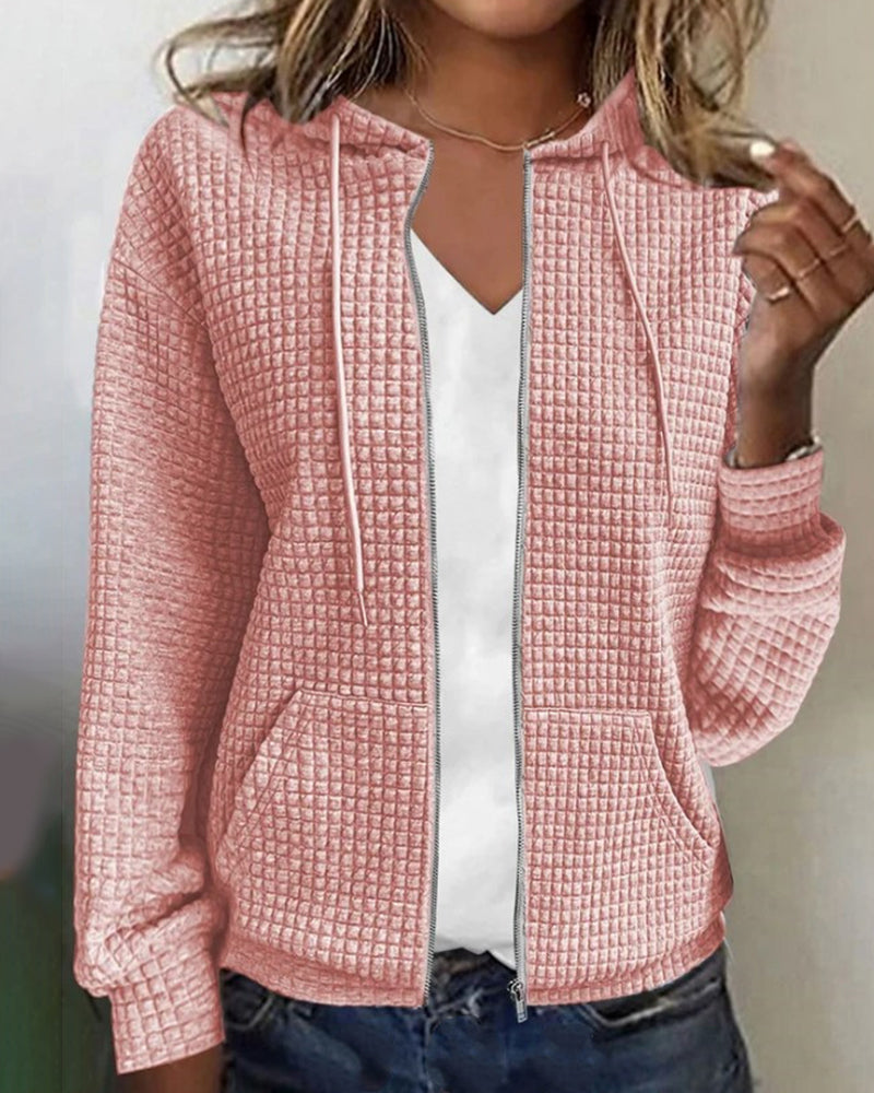 Women's Textured Zip-Up Hoodie Relaxed Fit