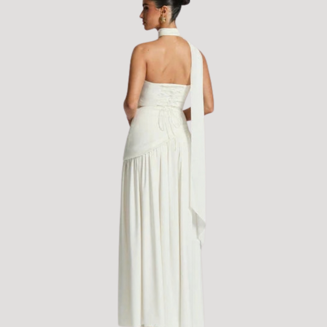 Women's Strapless High-Slit Evening Maxi Dress with Scarf Detail
