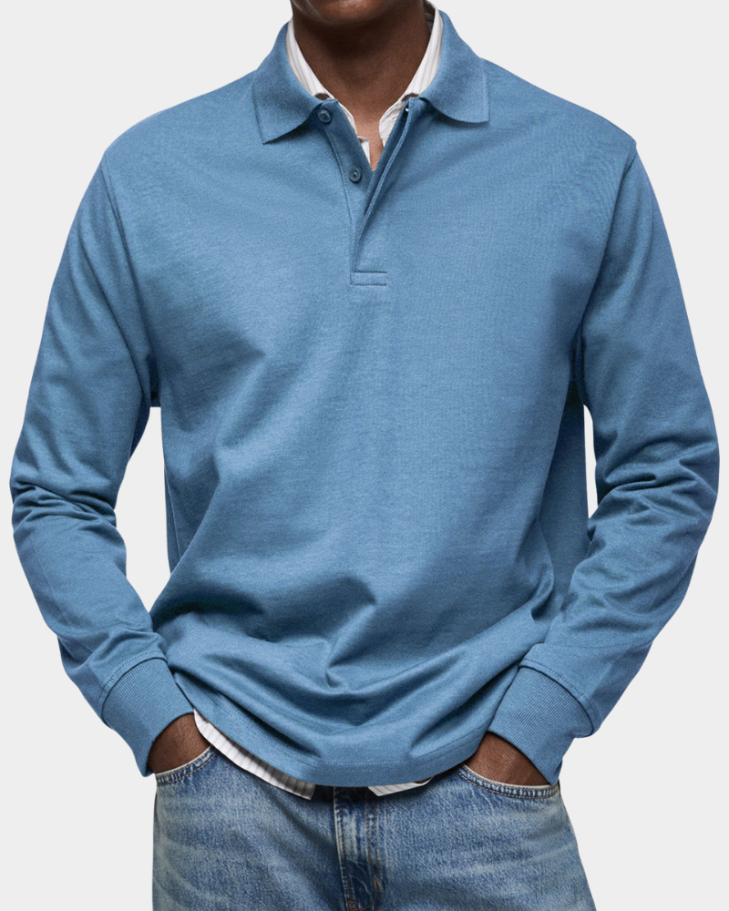 Men's Long Sleeve Polo Shirt Casual Pullover Top