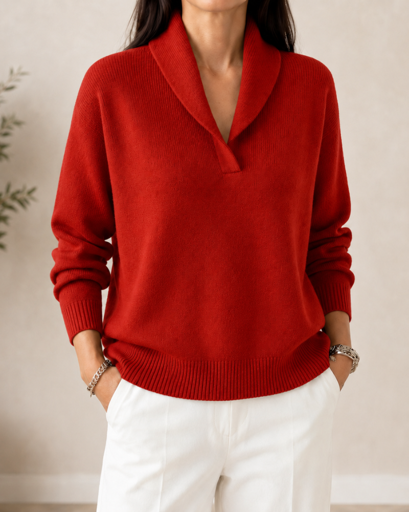 Women's Relaxed V-Neck Shawl Collar Sweater