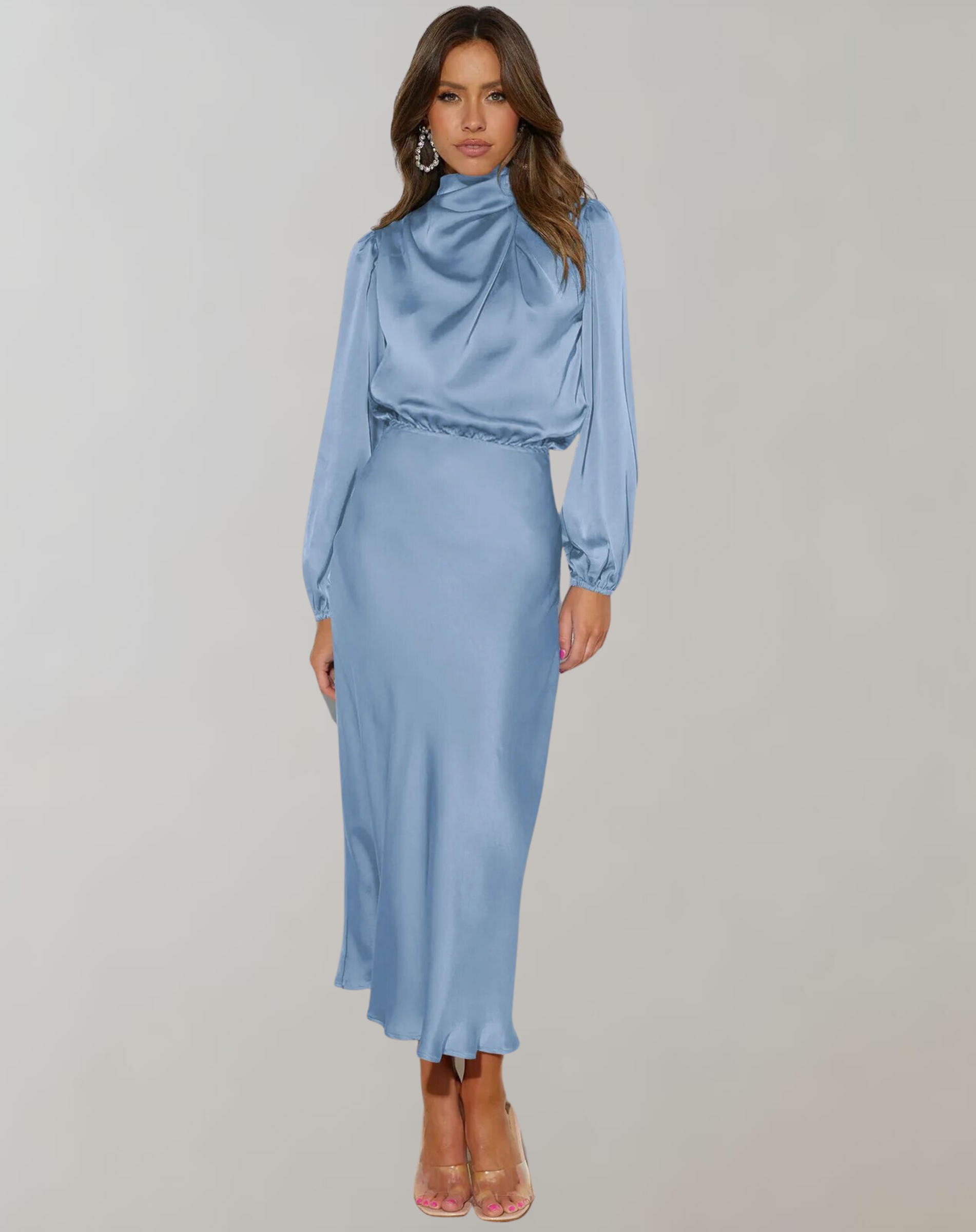Elegant Satin Dress with Long Sleeves