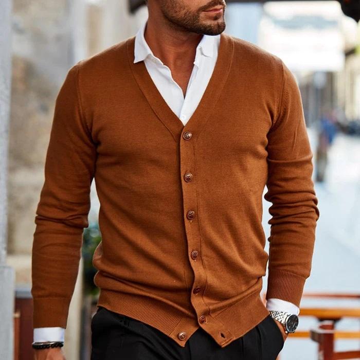 Men's Button-Up Soft Knit Long Sleeve Cardigan