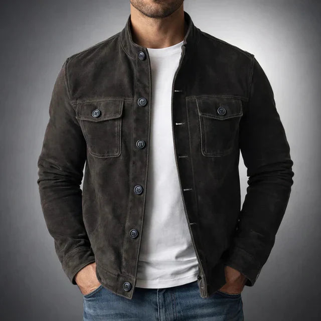 Men's Suede Jacket with Pocket Detail