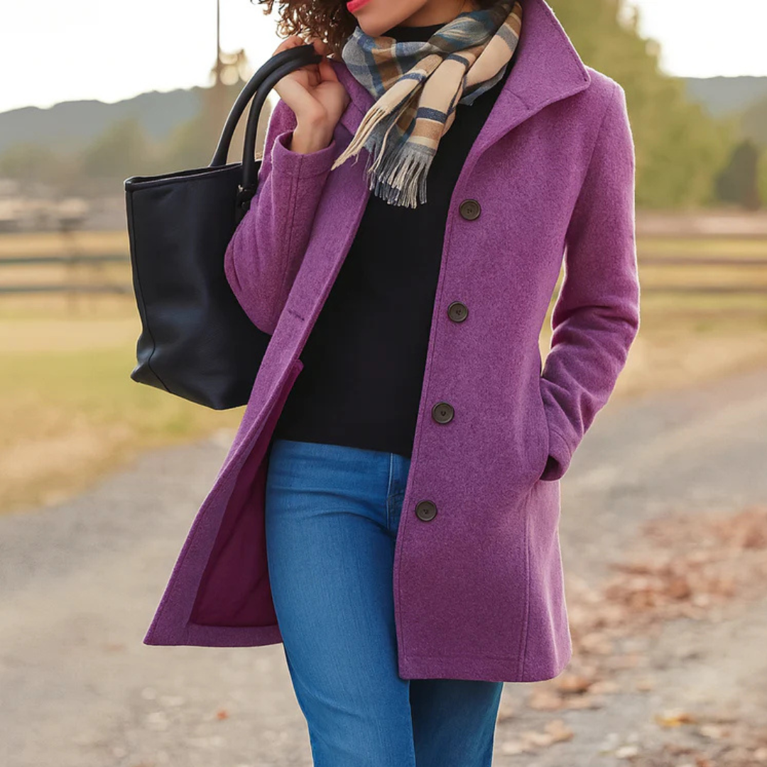 Women's Classic Button-Front Coat with Lapel Collar