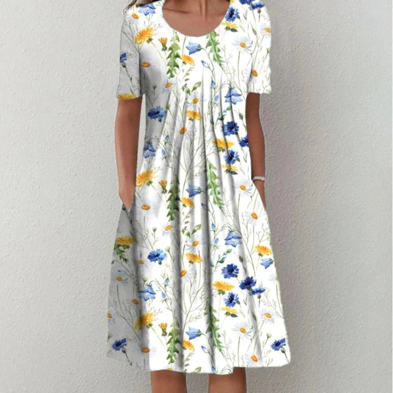 Women's Floral Print Midi Dress with Relaxed Everyday Elegance