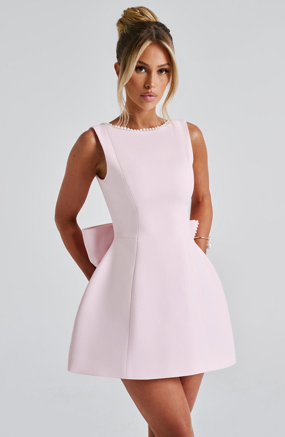 Women’s Open Back Bow Detail Mini Dress for Parties and Special Occasions