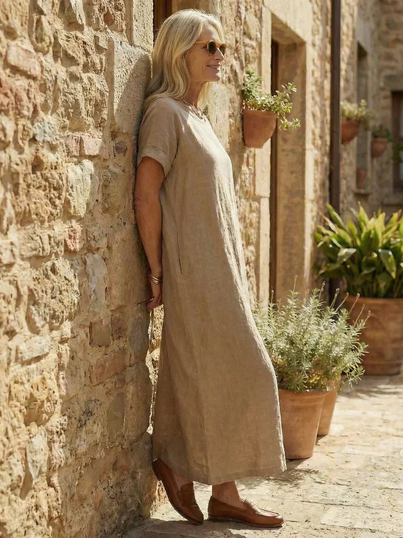 Women's Relaxed Maxi Dress with Short Sleeves