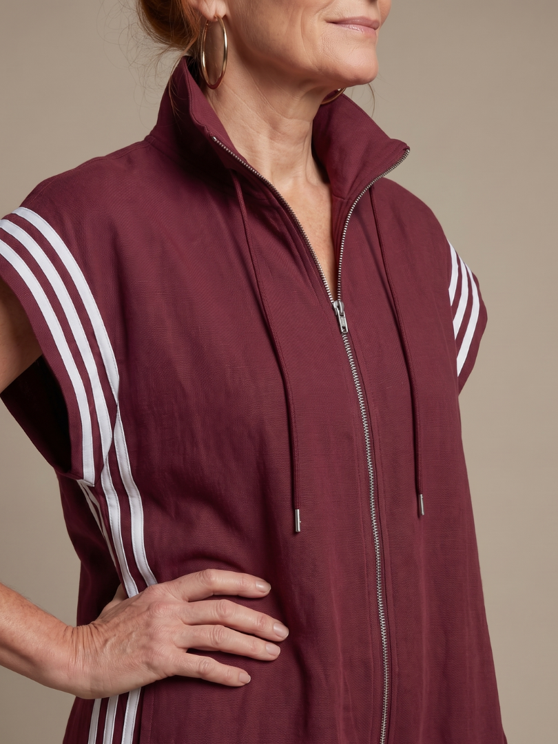 Women's Retro Zip-Up Jumpsuit with Side Stripes