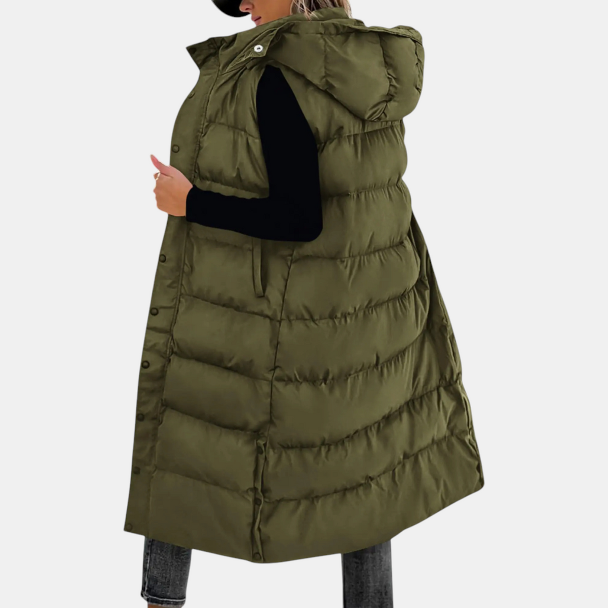 Women's Maxi Quilted Vest with Hood
