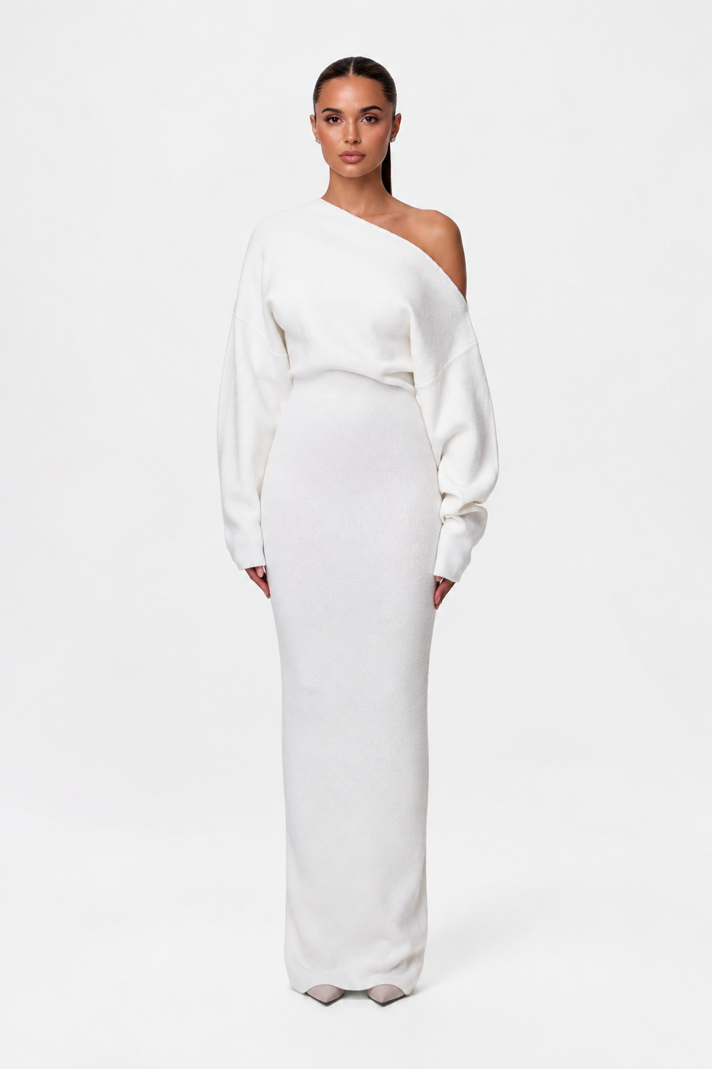 Women’s Off-Shoulder Long Sleeve Maxi Dress with Fitted Waist