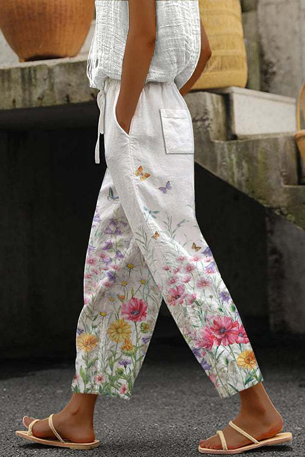 Women's Printed Wide-Leg Pants with Elastic Waist