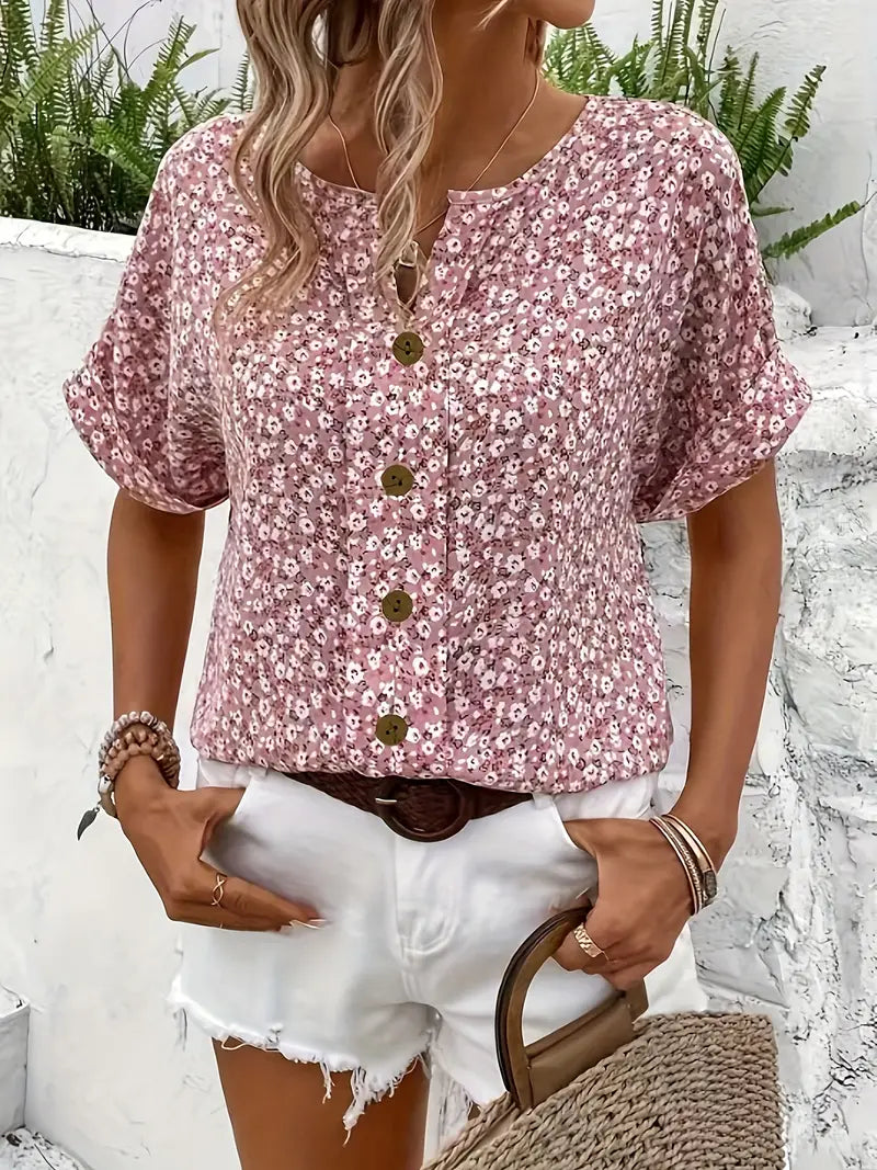 Women's Floral Button Front Casual Blouse