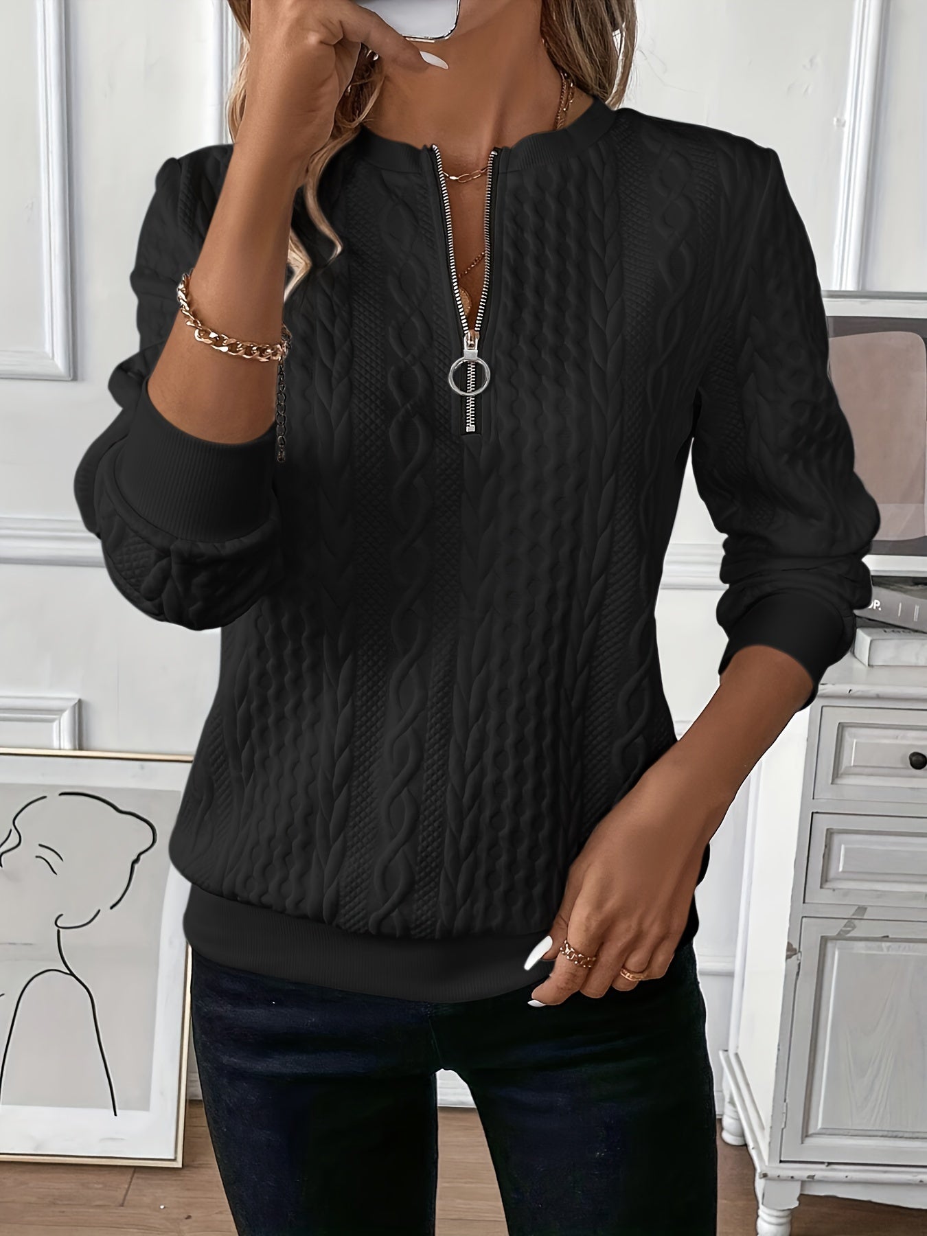 Women's Cable Knit Half-Zip Sweater