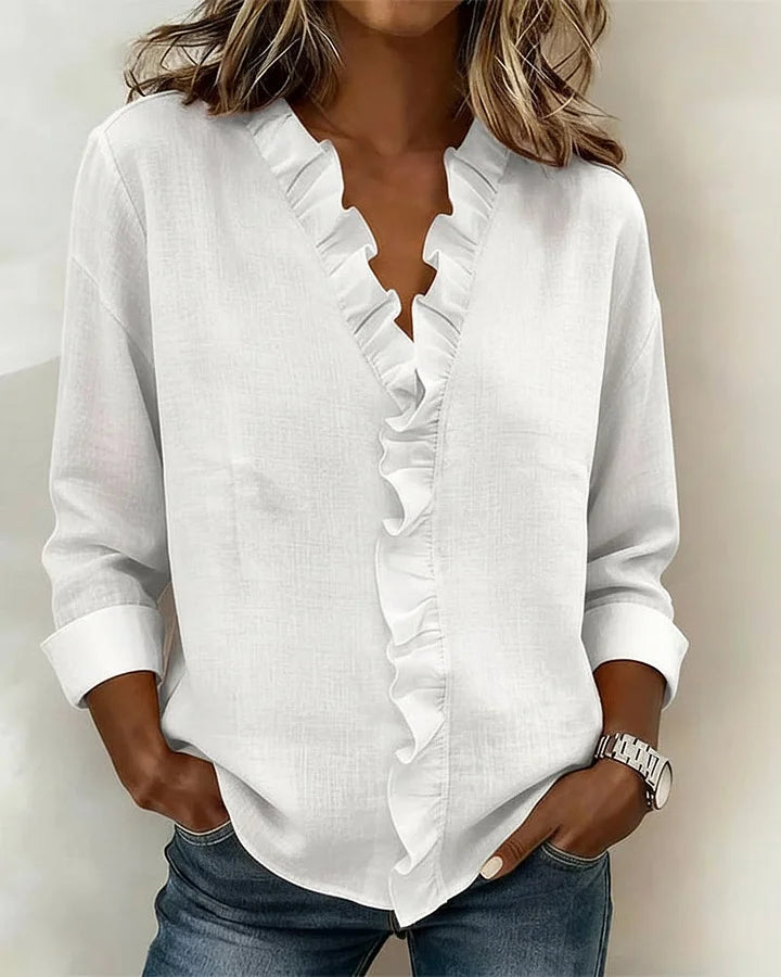 Women's Lightweight V-Neck Blouse with Ruffles
