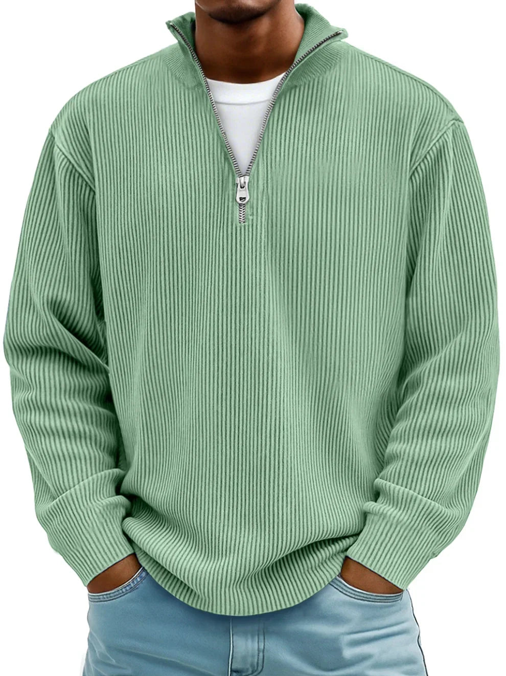 Men's Ribbed Quarter-Zip Long Sleeve Sweater