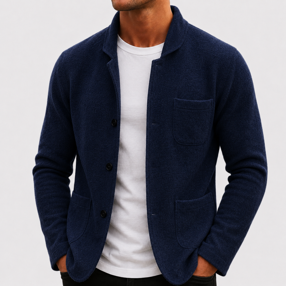 Men’s Button-Front Knit Cardigan with Notched Collar
