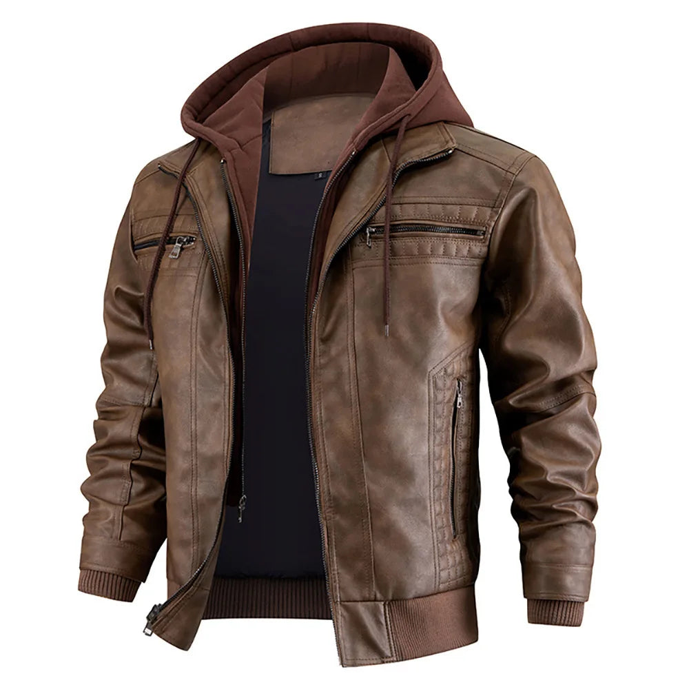 Elegant Premium Leather Winter Coat with Hood