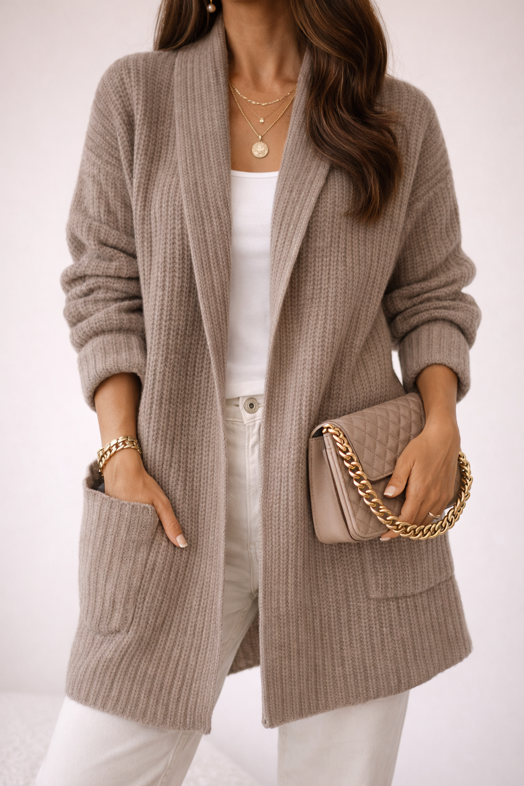 Women's Oversized Cardigan with Shawl Collar