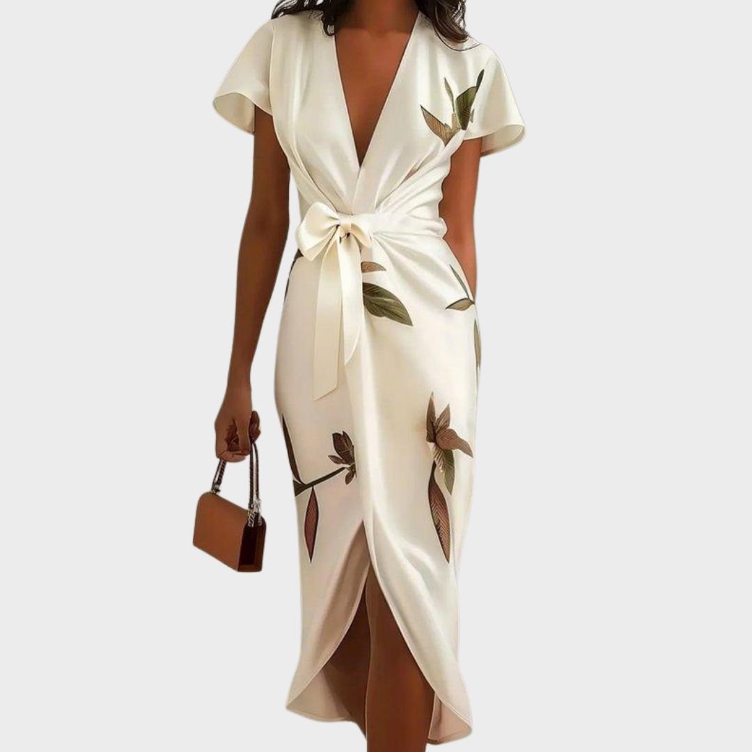 Women's Floral Wrap V-Neck Midi Dress