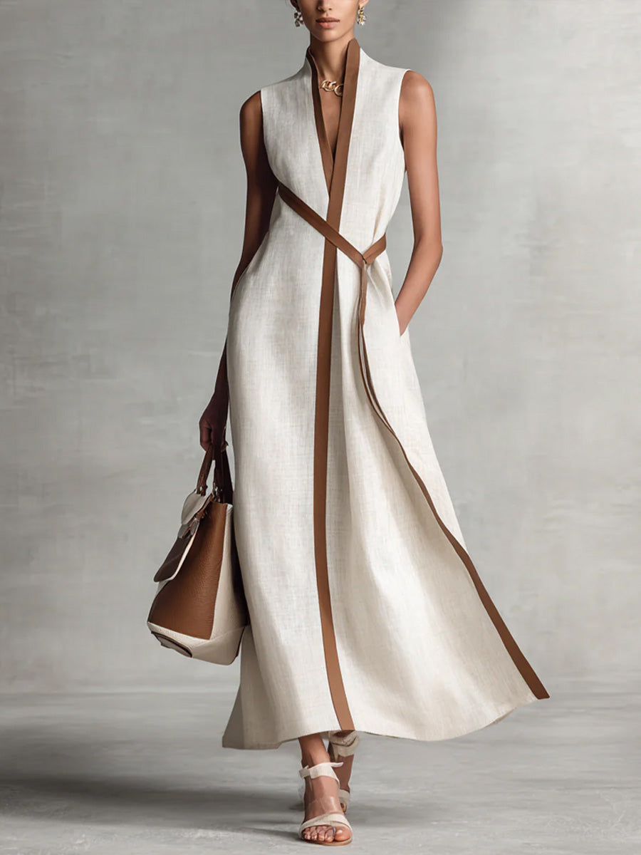 Women's Sleeveless Maxi Dress with Mandarin Collar