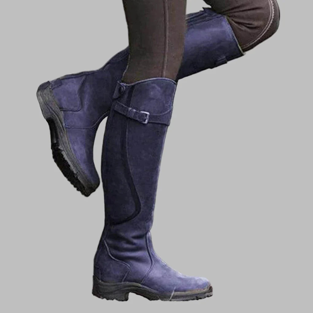 Women’s Knee-High Buckle Leather Boots