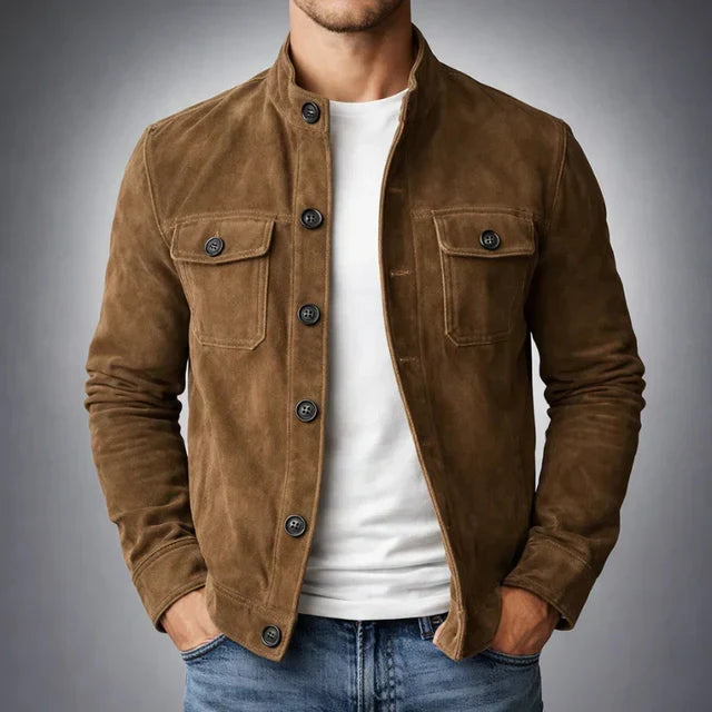 Men's Suede Jacket with Pocket Detail