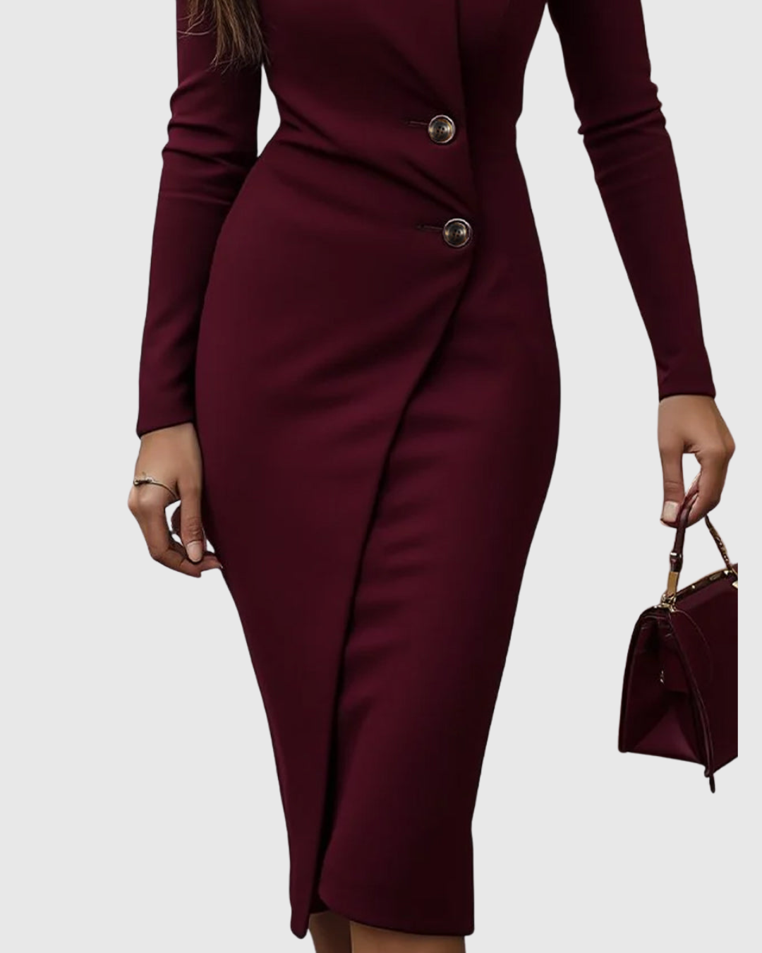 Women's Wrap Midi Dress with Button Detail