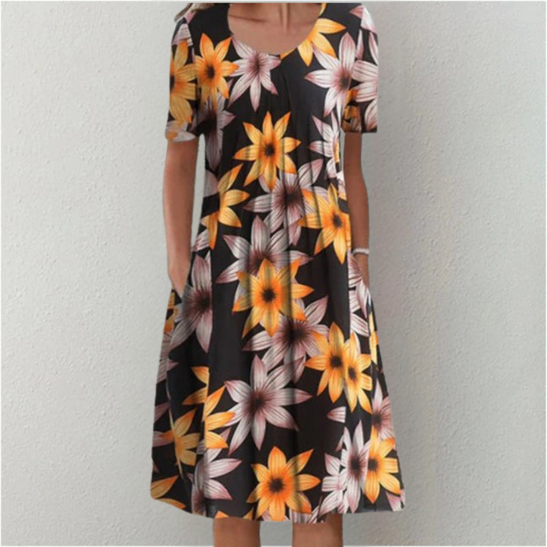 Women's Floral Print Midi Dress with Relaxed Everyday Elegance