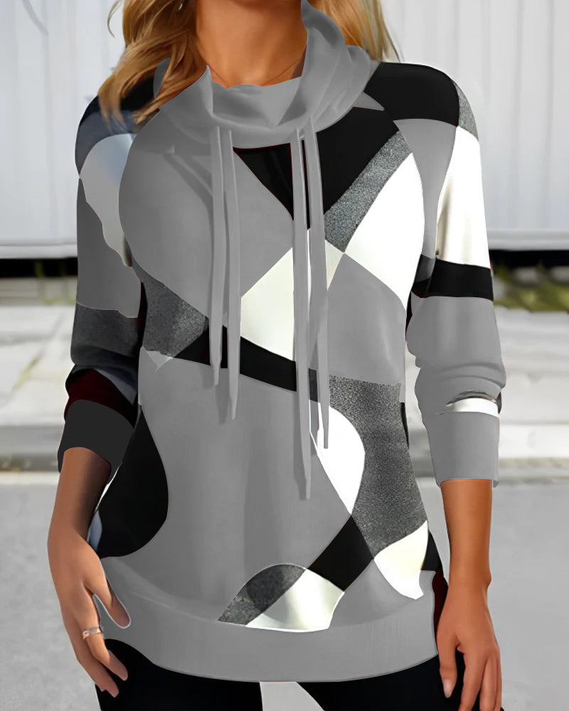 Stylish Women's Hoodie with Geometric Prints | Comfortable Long Sleeves