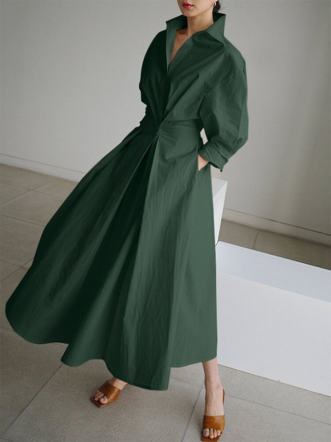 Elegant Waist-Defined Midi Shirt Dress