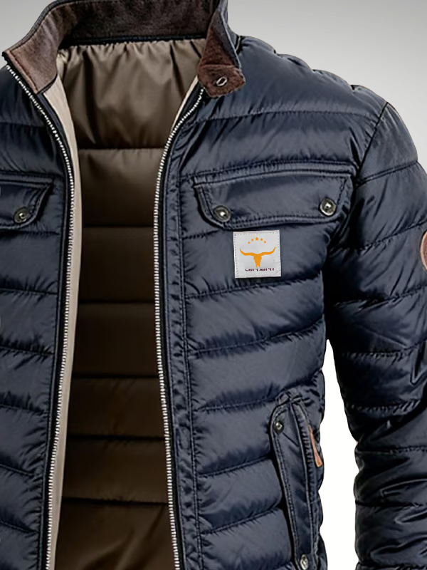 Men's Puffer Quilted Winter Jacket with Stand Collar