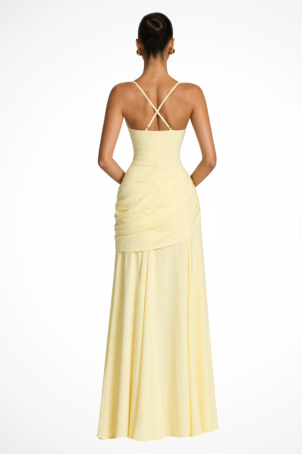 Women's Square Neck Ruched Maxi Dress Side Slit