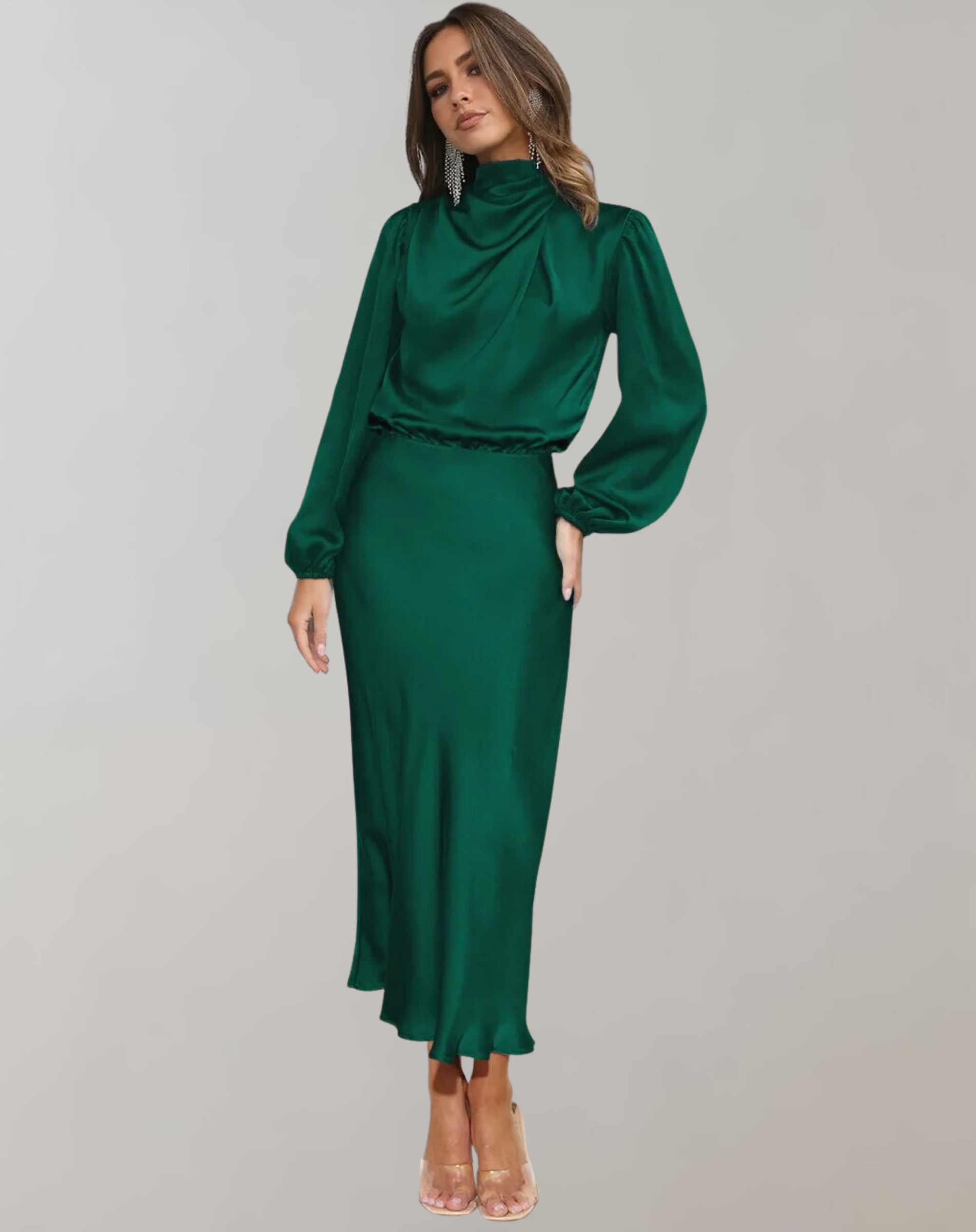 Elegant Satin Dress with Long Sleeves