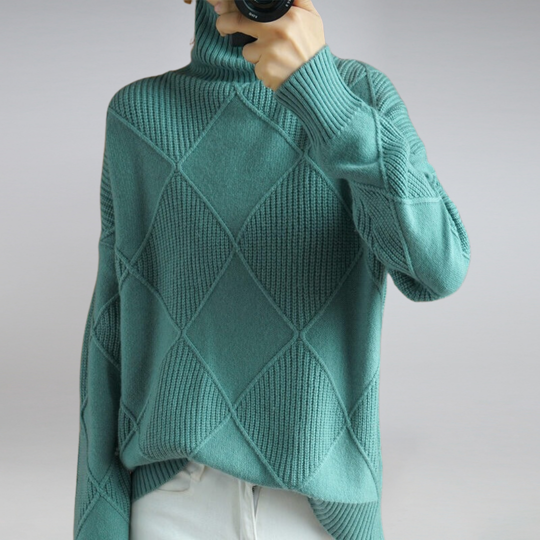 Women’s High Neck Diamond Knit Sweater