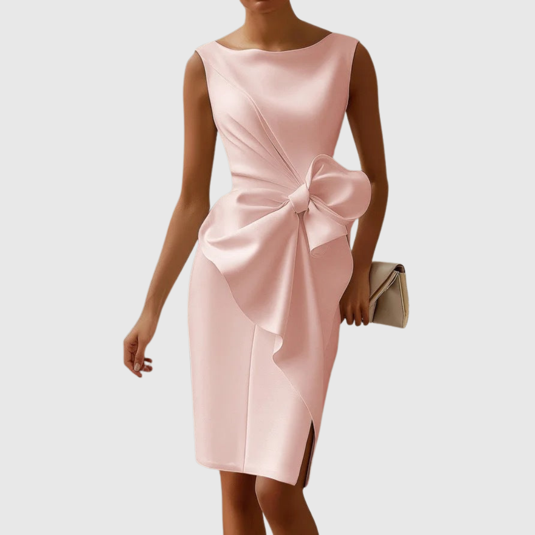 Women's Sleeveless Midi Dress with Bow Detail
