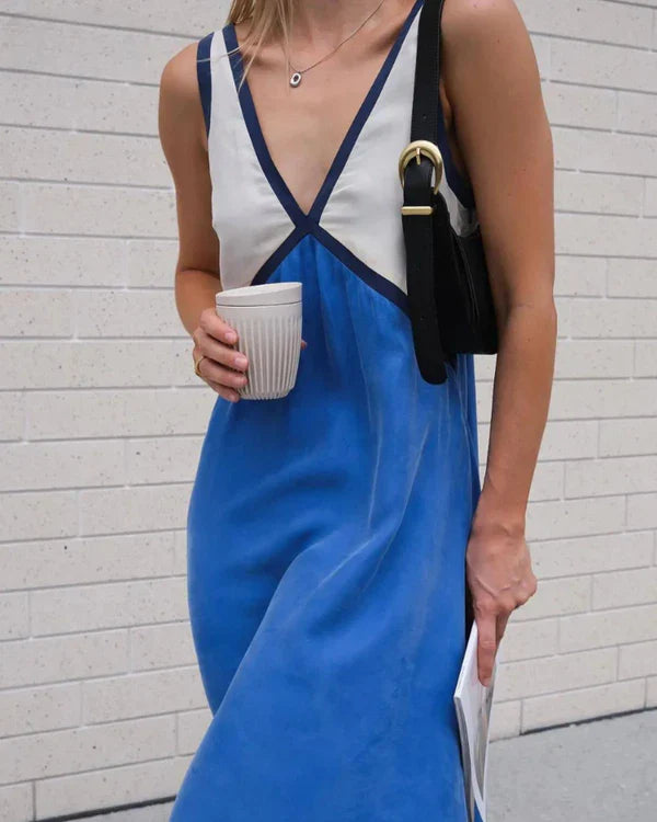 Stylish V-neck Colorblock Dress Elegant