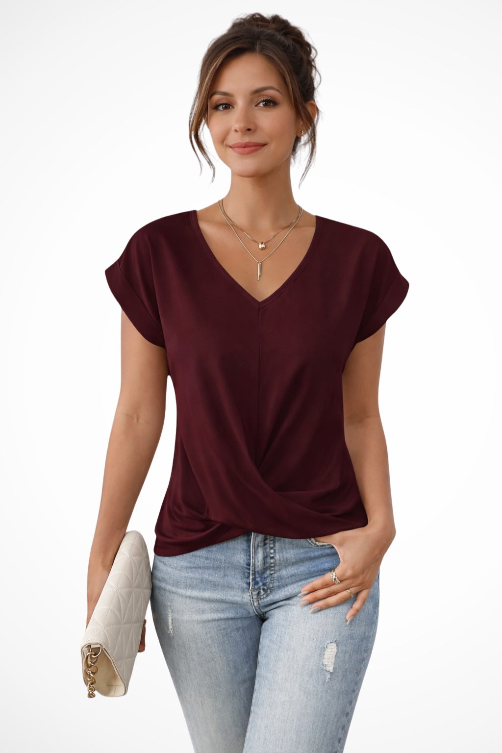 Women’s Casual V-Neck Short Sleeve Blouse Loose Fit