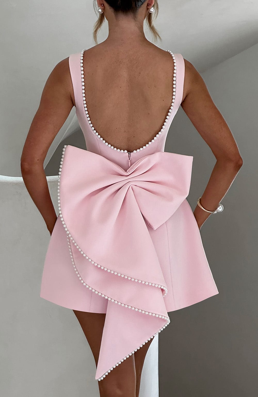Women’s Open Back Bow Detail Mini Dress for Parties and Special Occasions