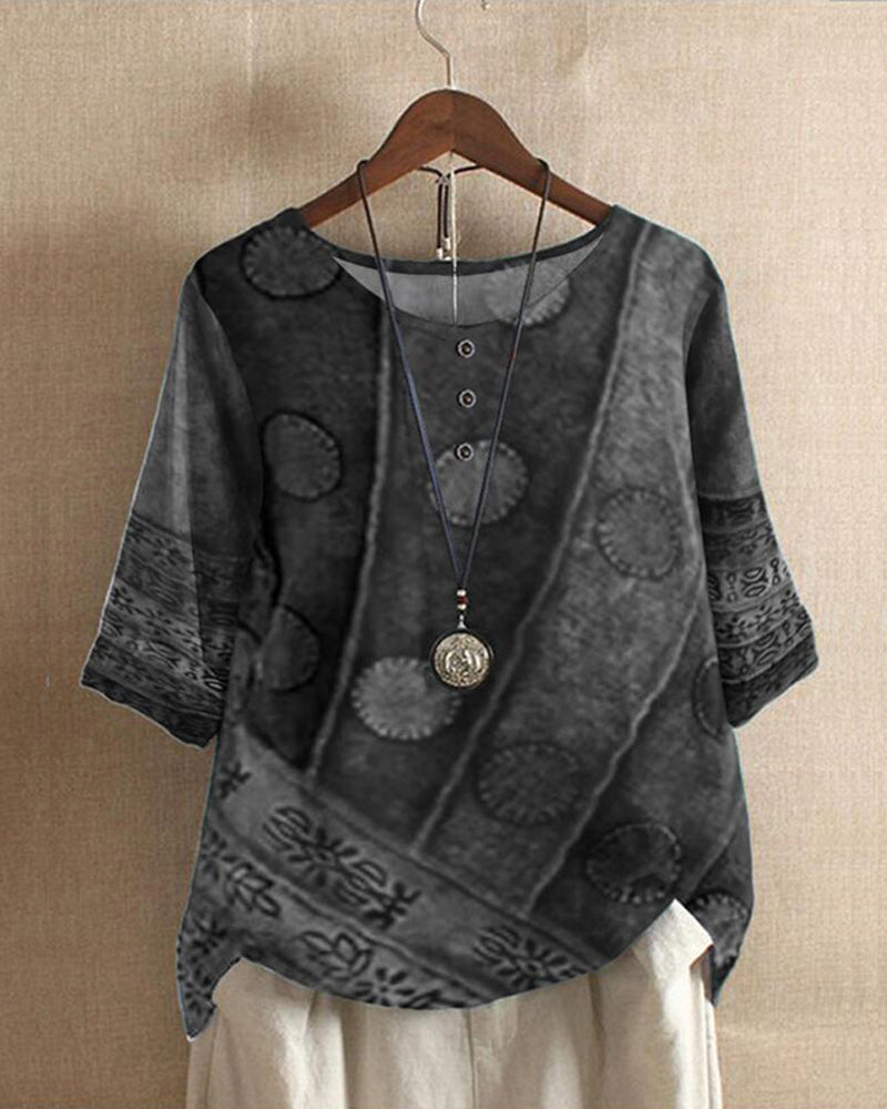Women's Vintage Bohemian Patchwork Print Relaxed Tunic Top