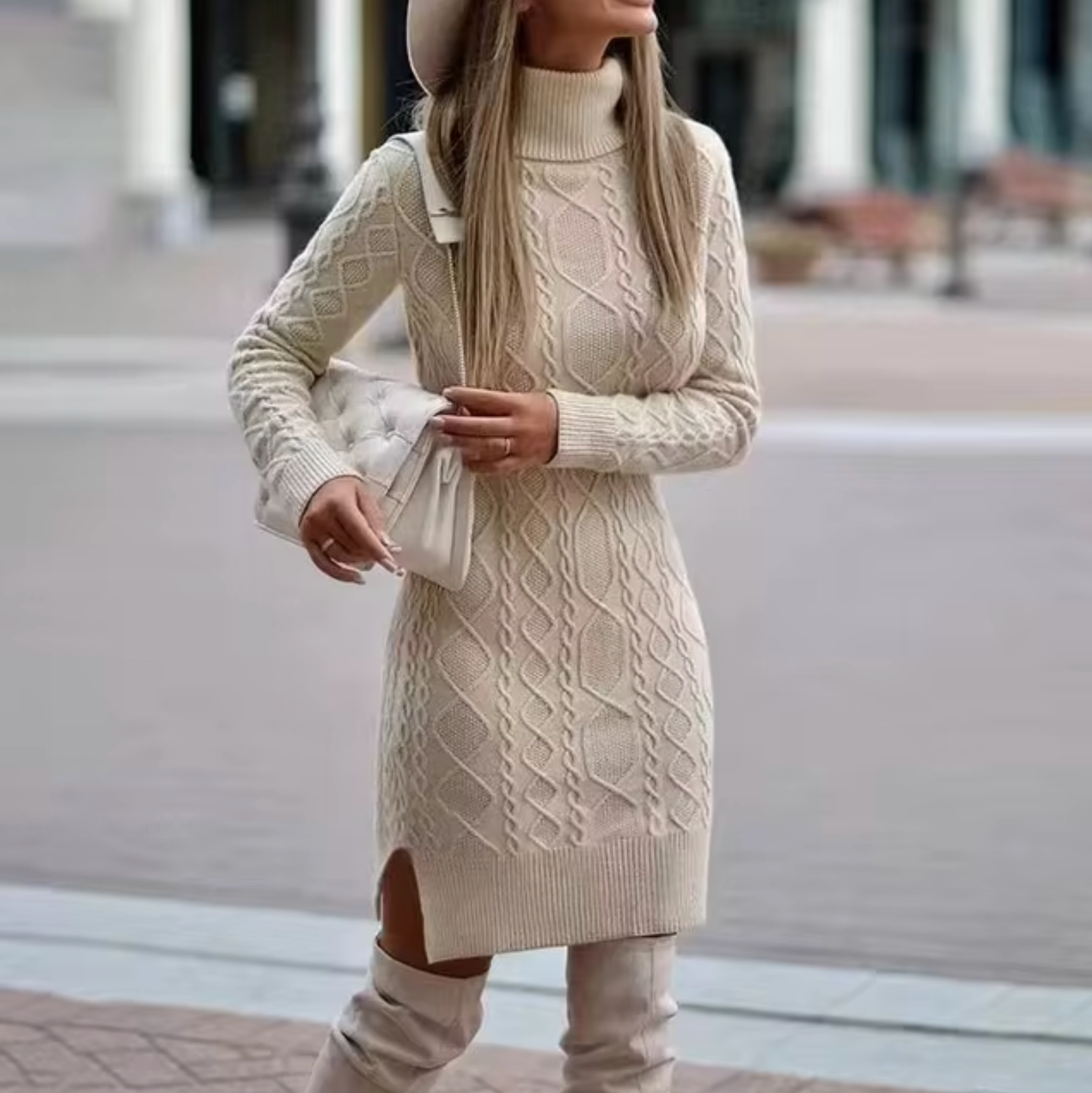 Stylish Women's Midi Dress with Long Sleeves Made of Tricot