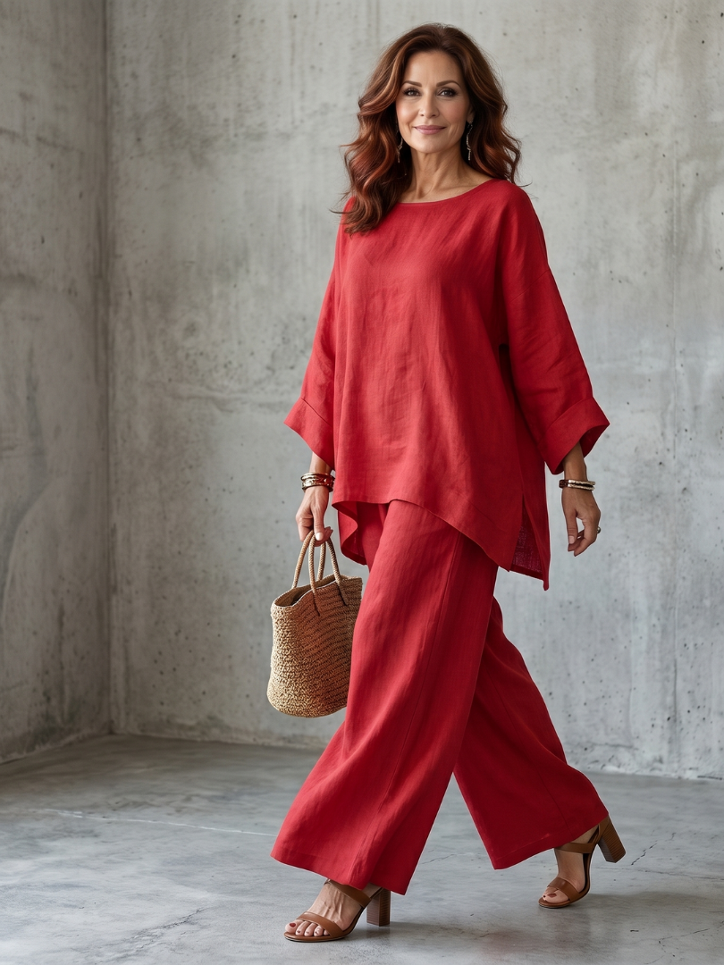 Women's Oversized Tunic Wide Leg Pant Set