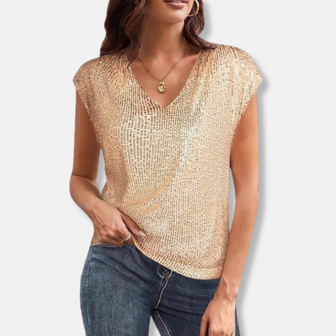 Women’s Sequin Sparkly V-Neck Sleeveless Top