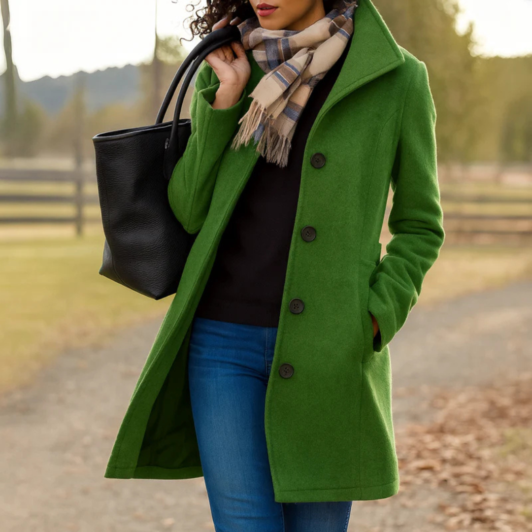 Women's Classic Button-Front Coat with Lapel Collar