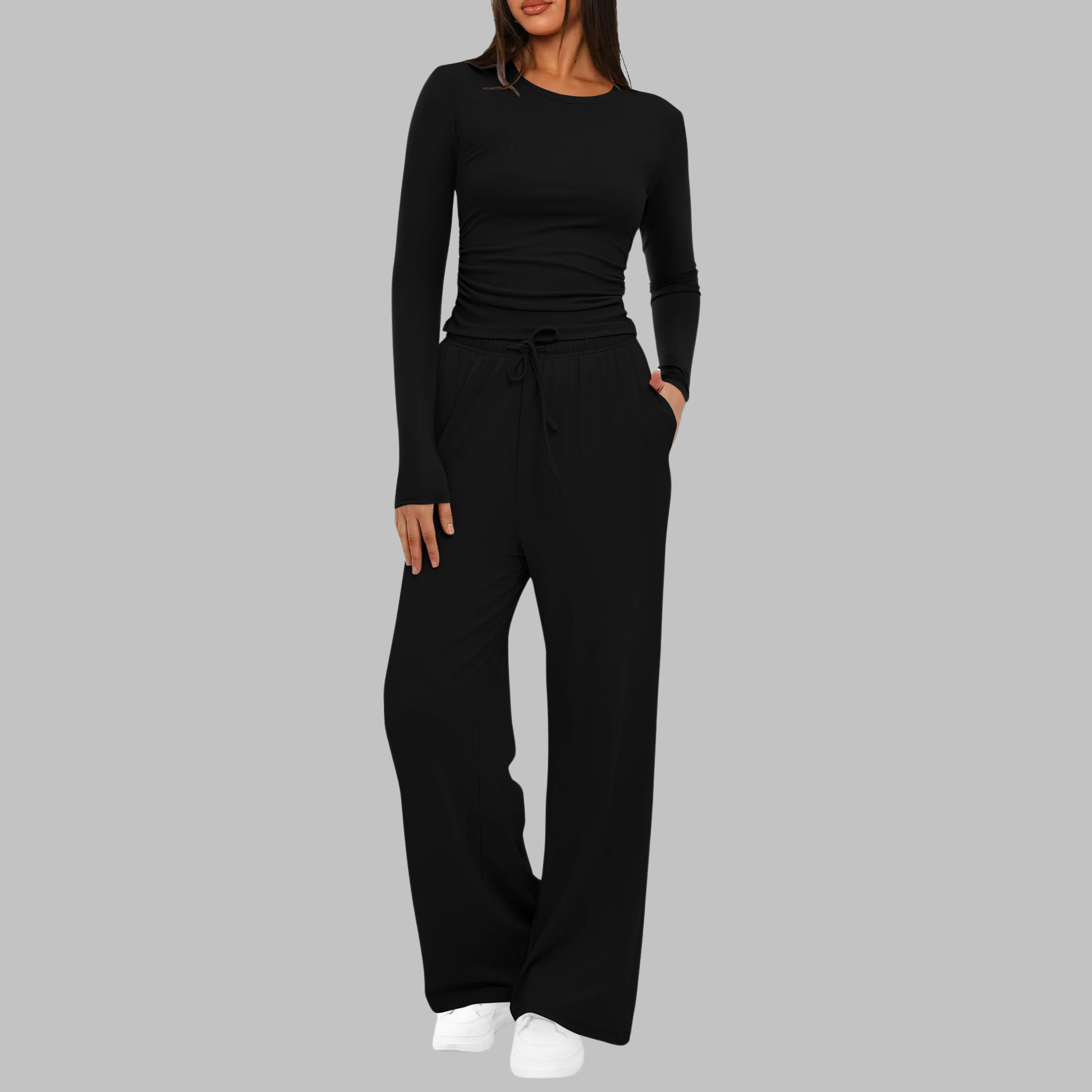 Women's Long Sleeve Top Wide Leg Pants Set