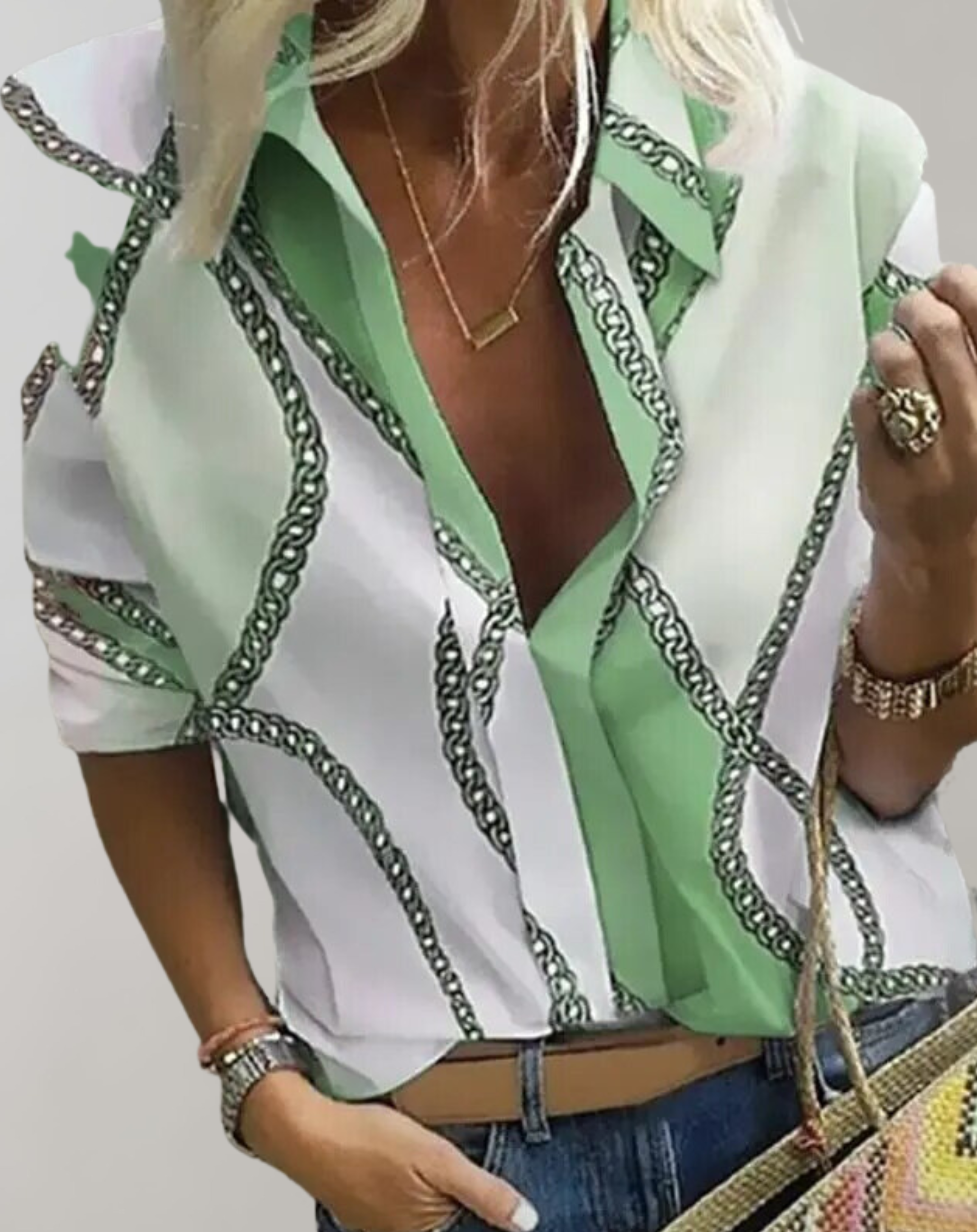 Women's Elegant Chain Print Fitted Blouse