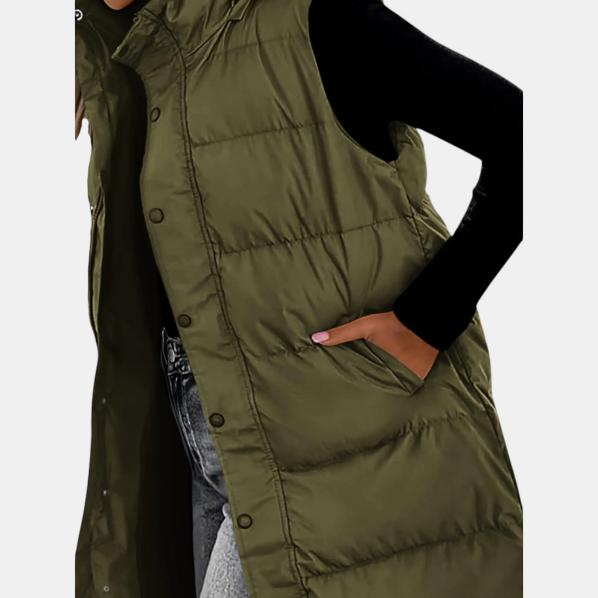 Women's Maxi Quilted Vest with Hood