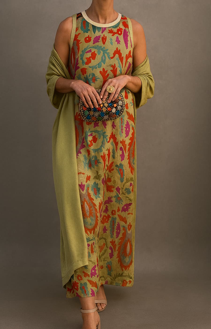 Women's 2-Piece Printed Maxi Dress and Cardigan Set
