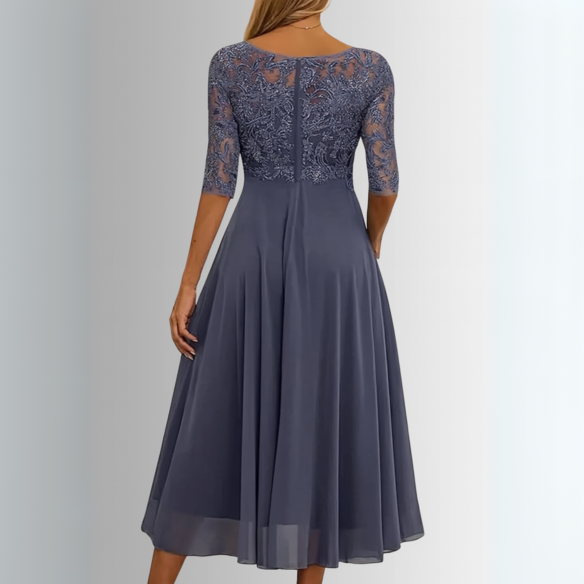 Elegant Lace Detail Midi Dress with Flowing Silhouette